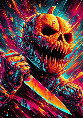 Pumpkin Skull with Knife, Halloween Horror