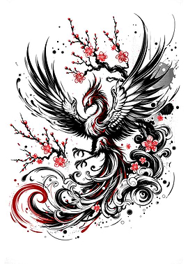 Ukiyo-e Phoenix with Cherry Blossoms