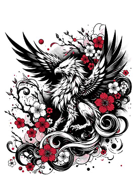 Ukiyo-e Griffin and Cherry Blossoms