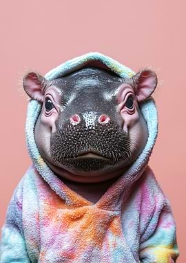 Hippo in Tie-Dye Hoodie