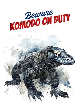 Komodo Dragon Poster | Beware: Komodo Dragon on Duty | Bold Watercolor Poster for Reptile and Adventure Lovers