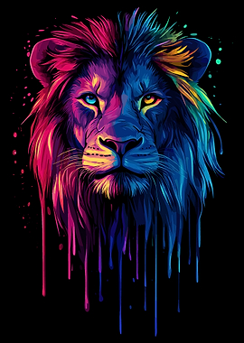 Pop Art Rainbow Lion Portr