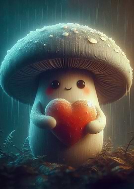 Cute Mushroom Holding Heart