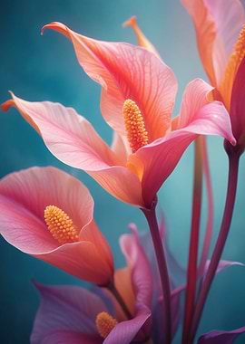 Pink Arums, Yellow Purple Hues