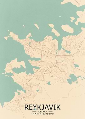 Reykjavik Vintage Map