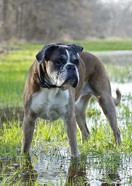 My Boxer Dog Marie in a flooded Field
