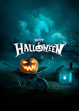 Halloween Pumpkin in Wheelbarrow