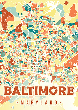 Colorful Baltimore City Map