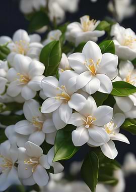 White Flowers with Green Leaves