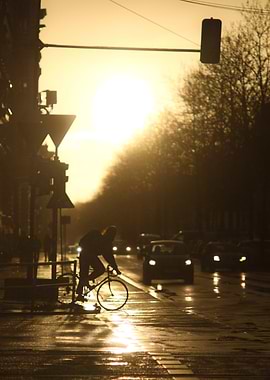 Silhouette of Cyclist at Sunset