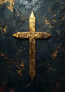 Golden Cross on Black Marble