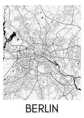 Black and White Berlin City Map