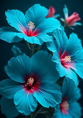 Blue Hibiscus Flowers, Vivid Pink Center