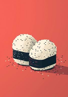 Two Onigiri with Sesame Seeds