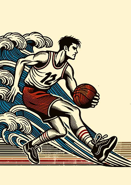 Basketball Player with Waves