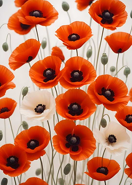 Red Poppy Bouquet, Two White Poppies