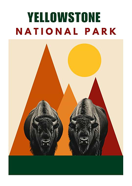Yellowstone National Park Mid Century Collage Art