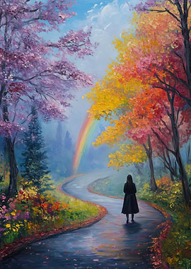 Woman In Rainbow Woods