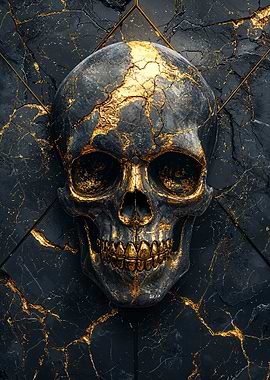 Gold Skull on Black Marble