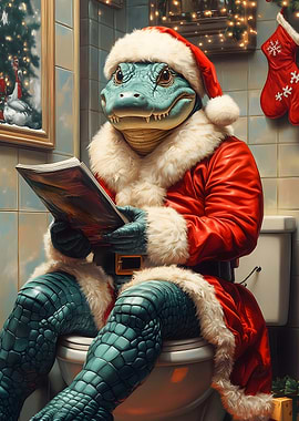 Gator Santa on the Toilet