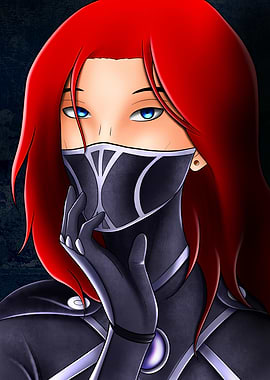 Red-Haired Anime Woman in Mask