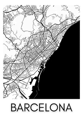 Black & White Barcelona City Map