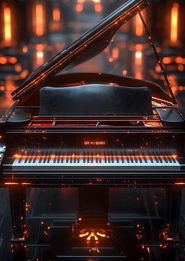 Black Grand Piano with Glowing Keys