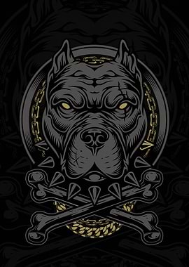 Pitbull Skull with Bones