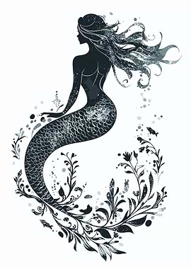 Elegant Floral Mermaid Silhouette