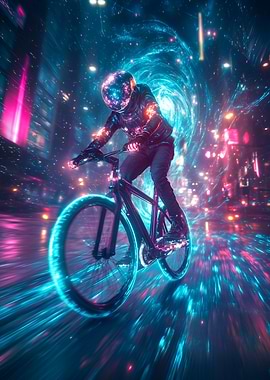 Cyclist in Neon City