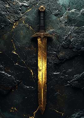 Golden Sword on Dark Stone