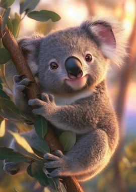 Cute Koala on Branch