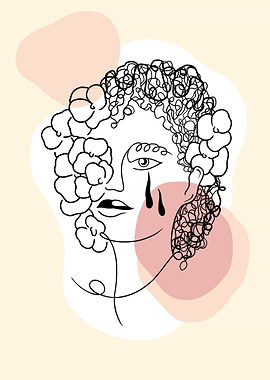 Line Art Portrait with Flowers