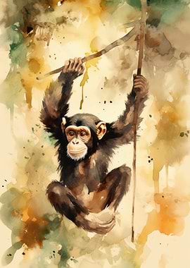 Chimpanzee Watercolor Painting