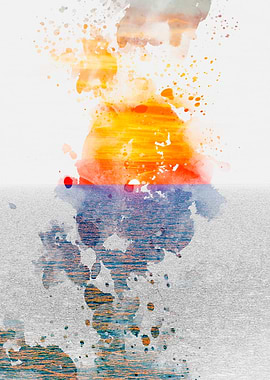 Watercolor Sunset Sea