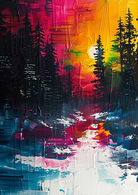 Sunset Forest Painting