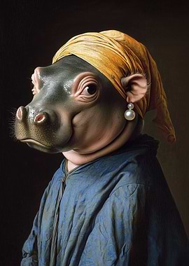 Hippo Girl with Pearl Earring