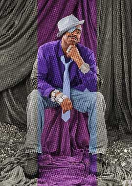 Slick Rick in Purple Shirt and Hat