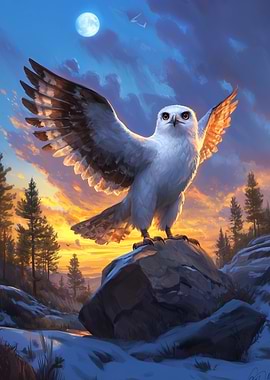 Snowy Owl at Sunset