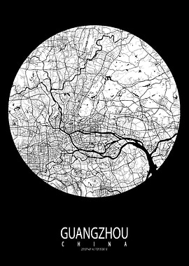 Guangzhou City Map China Full Moon