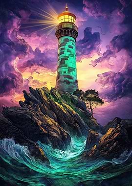 Lighthouse on Rocky Coast