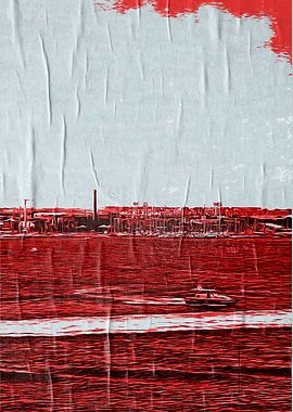 Red Cityscape Poster Porto di Bari