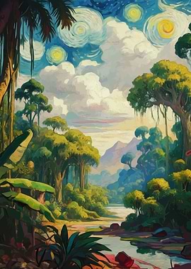 Starry Night Jungle River