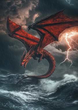 Dragon in Stormy Sea