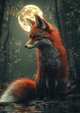 Red Fox Under Moonlight