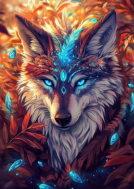 Mystical Wolf with Feather