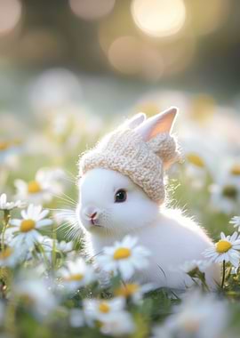 Cute Bunny in a Knit Hat