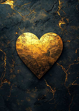 Golden Heart on Black Marble