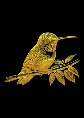 Golden Hummingbird on Branch