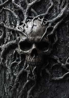 Skull Entangled in Roots